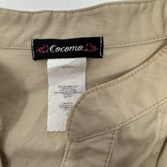 Cocomo Women's Blouse Pleated Size L 3/4 Sleeve Tan Boho Peasant Pleated - Picture 5 of 5